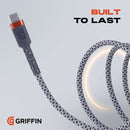 Griffin 6FT USB-C to USB-C Charge/Sync Cable, 60W Fast Charging, Ultra Durable with Nylon Braiding, 30,000 Bend Lifespan