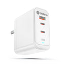 Griffin White 100W 3-Port USB-C Wall Charger, Compact Plug with Foldable Design, Dual USB-C and USB-A Ports