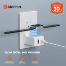Griffin PowerBlock 20W Wall Charger with Smartwatch Wireless Charging, Dual USB-A & USB-C Ports, 2.5W Smartwatch Charger, Foldable Plug