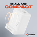 Griffin PowerBlock 20W Wall Charger with Smartwatch Wireless Charging, Dual USB-A & USB-C Ports, 2.5W Smartwatch Charger, Foldable Plug