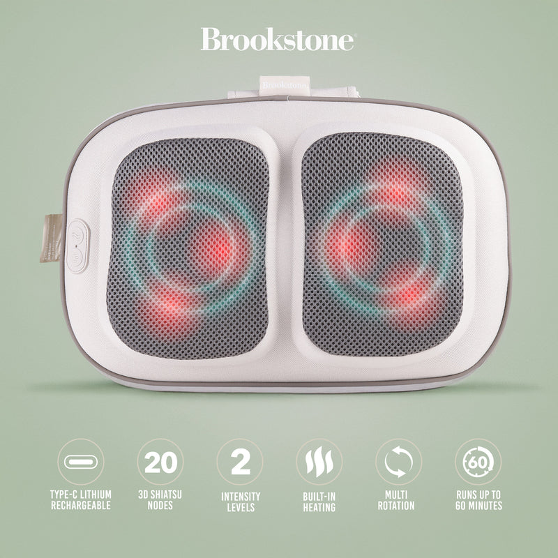 Brookstone-CORDLESS&RECHARGEABLE SHIATSU&HEATING MASSAGE PILLOW